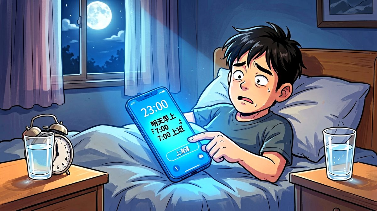 深夜定闹钟，打工人准备迎接新一天的到来。
