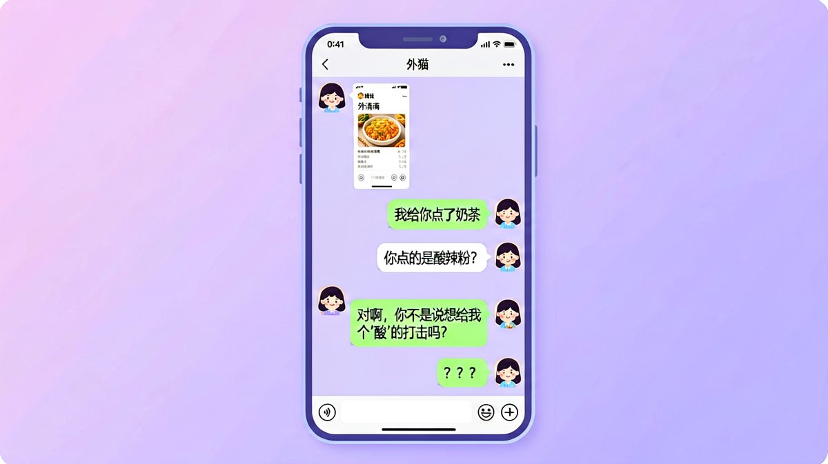 男友理解错了女朋友说'给点颜色看看'的意思，直接点了一份全红辣的外卖，还附言'颜色够正了吧'。