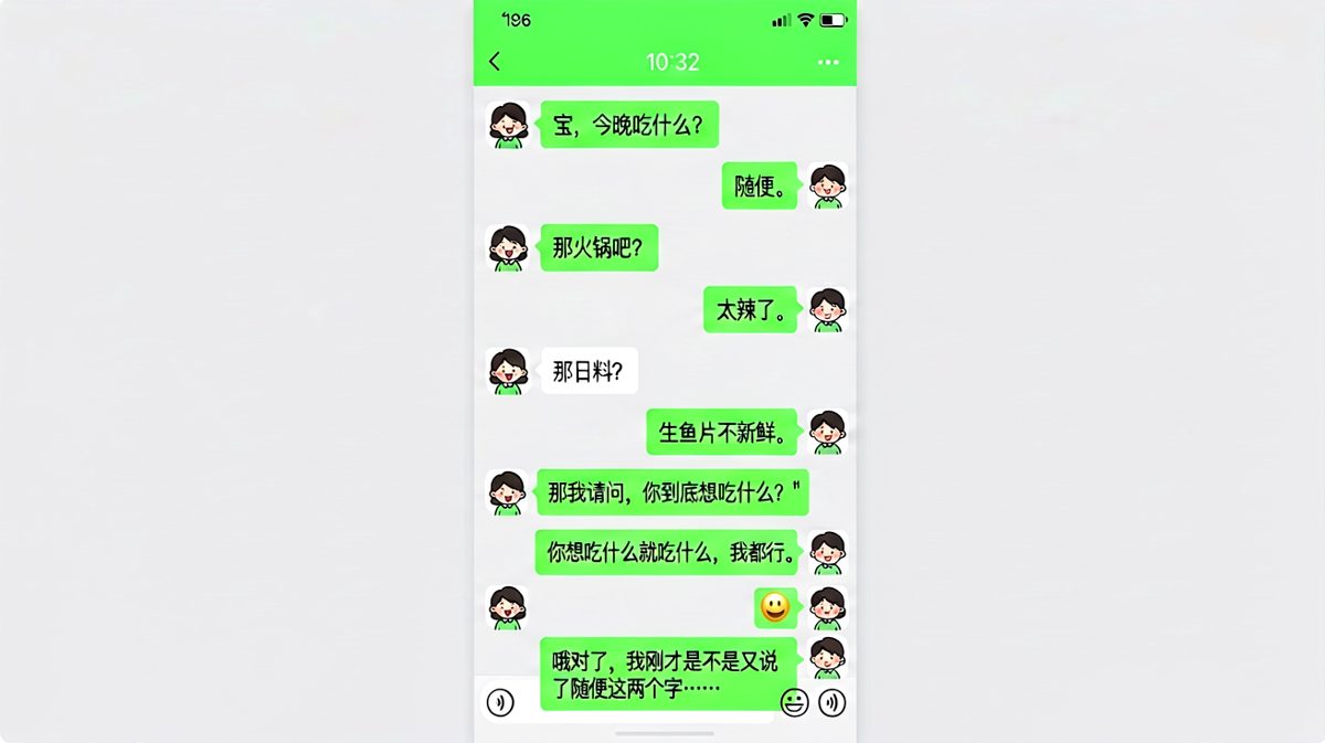 经典'随便'反杀现场：男生每次说'随便'之后都被追问到崩溃边缘。