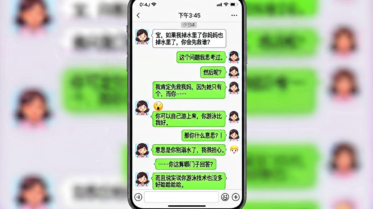 送命题经典陷阱，男生用'夸你游泳好'的方式巧妙化解后又补了一刀。