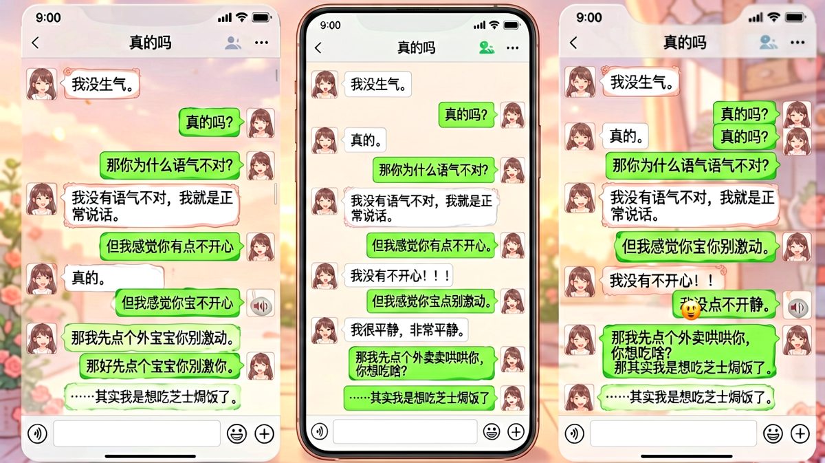 女生连说三个'没生气'后的真实意图其实只是想骗一顿芝士焗饭。