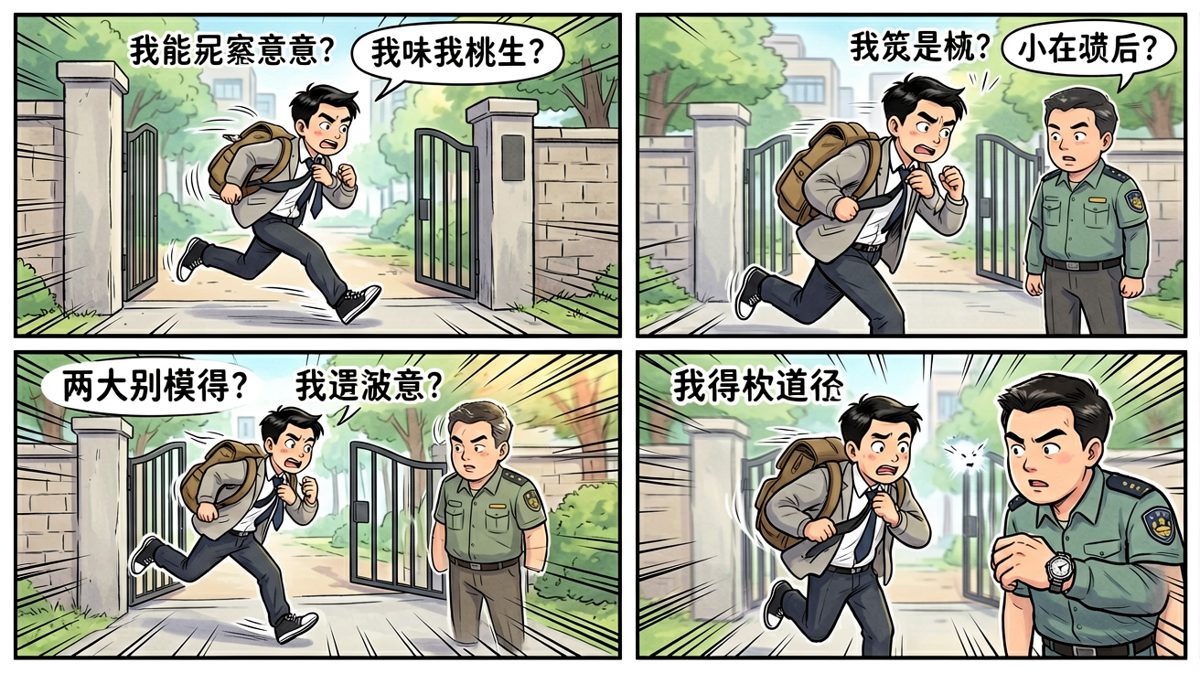 狂奔出门，迟到警告！