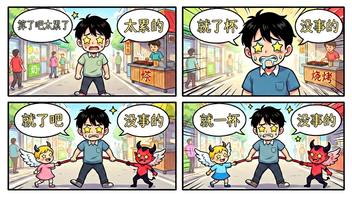 下班路上，美食诱惑让意志力开始动摇
