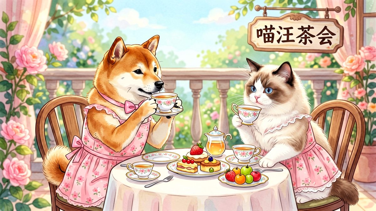 狗：今天的裙子和茶杯很配，你觉得呢？喵。