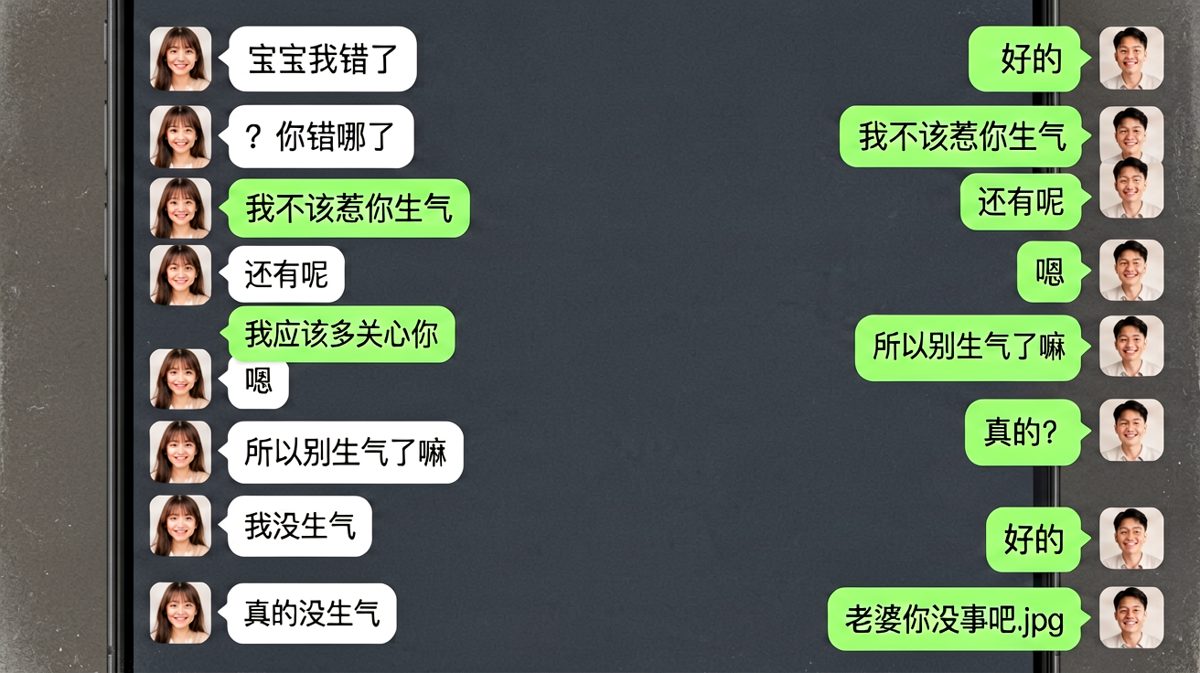 「我没生气」的终极考验：男生撤回了一个不该发的字。