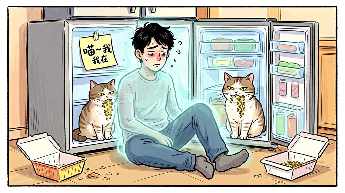 原来是昨晚吃剩的……和趁机溜进去的猫