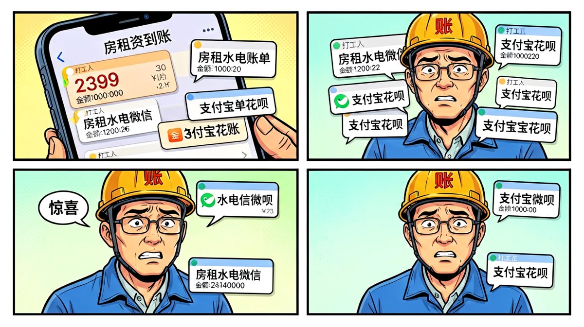 工资：我来了 账单：你走了