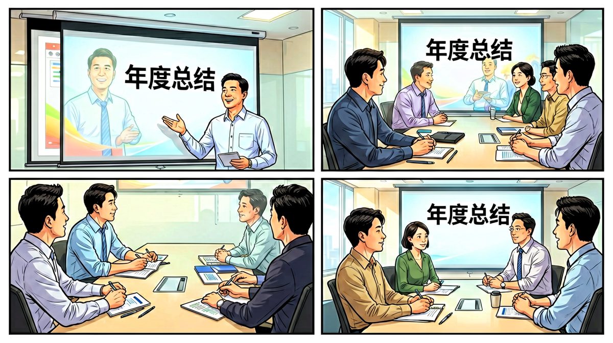 主角胸有成竹地开始会议汇报