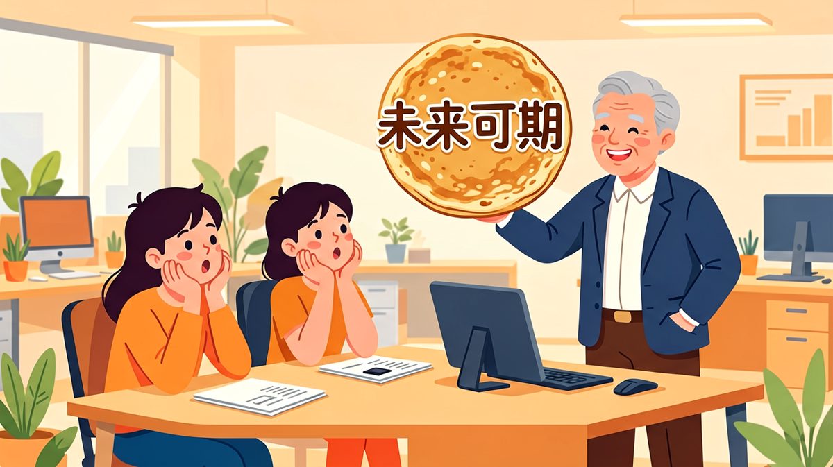 员工抱怨付出与回报不成正比，老板当场端出一块写着'未来可期'的真·大饼