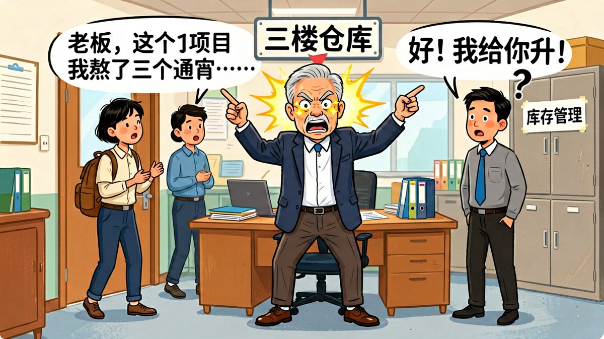 员工汇报辛苦做完项目，老板激动地说'给你升职'，结果升职到三楼仓库