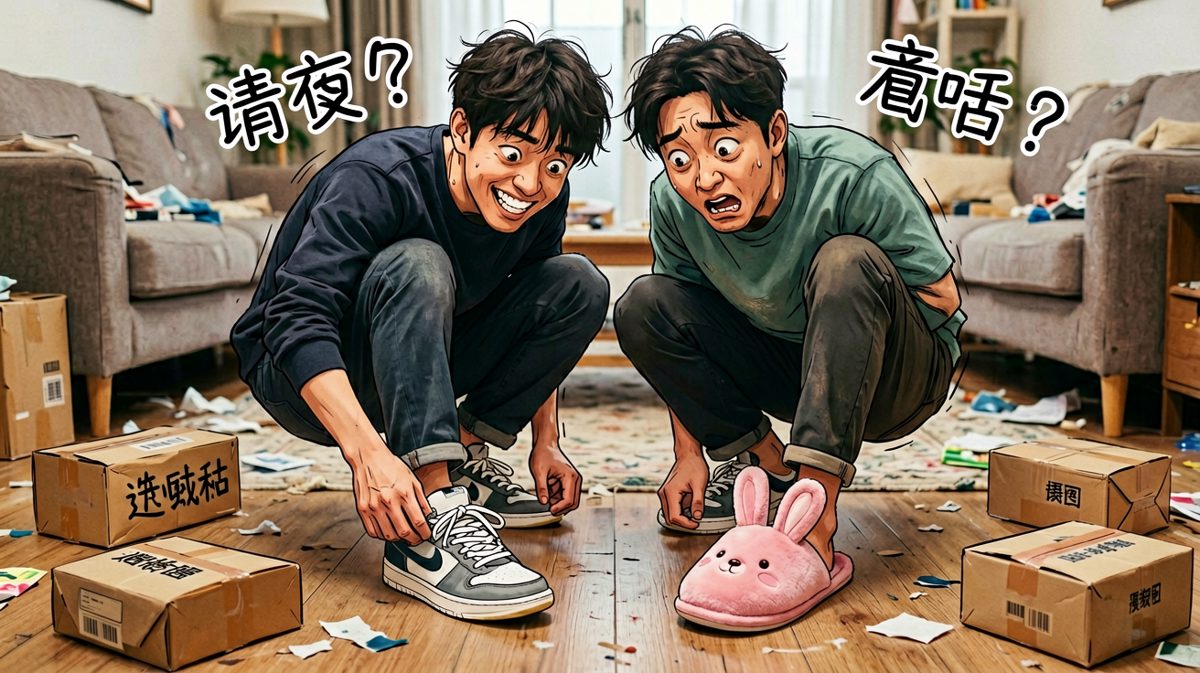 等等……为什么一只鞋一只拖鞋？？