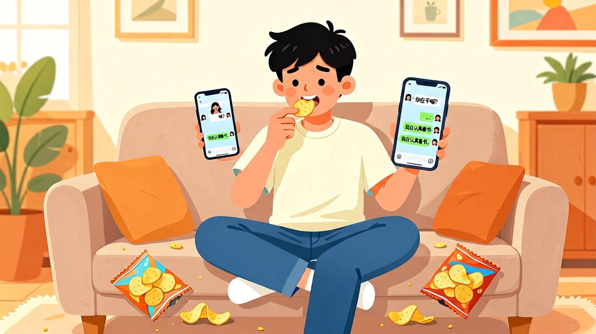 "我在认真看书"——手里的薯片可不答应
