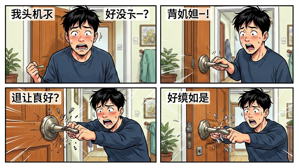 出门时手劲太大，门把手竟然被拧断了！