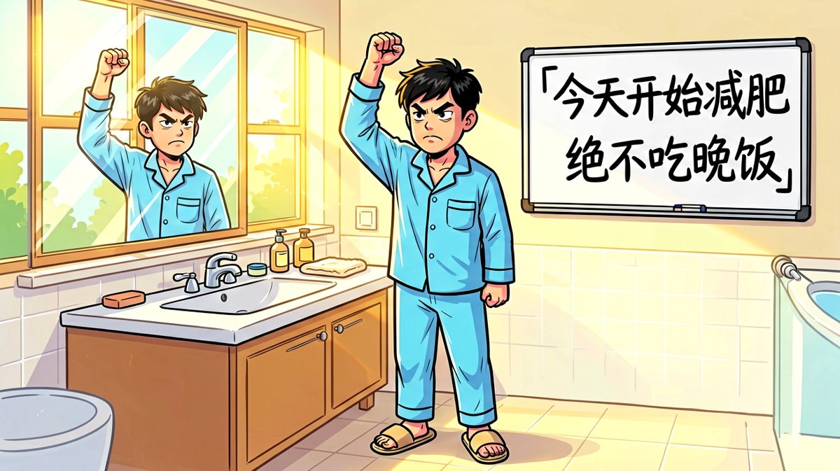 清晨对着镜子立flag，誓要减肥到底