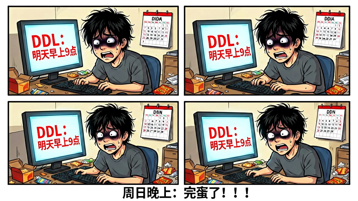 周日晚上面对Deadline，彻底崩溃。