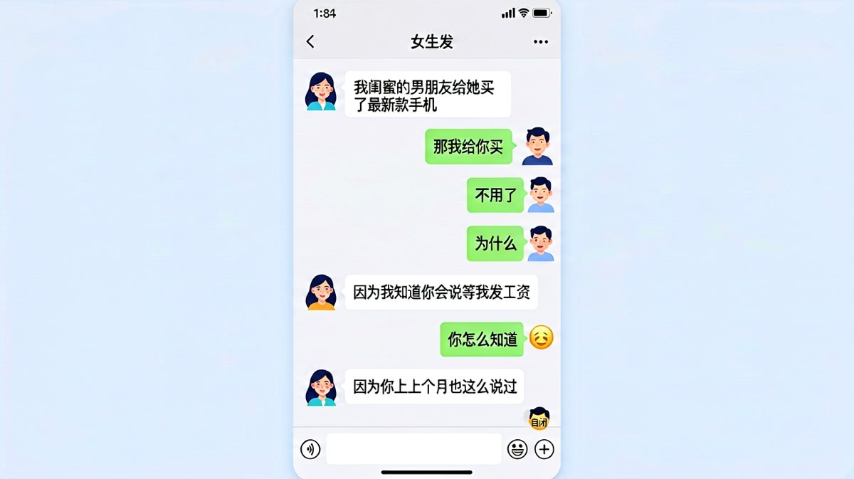 他以为自己在画饼，其实她早就看穿了。