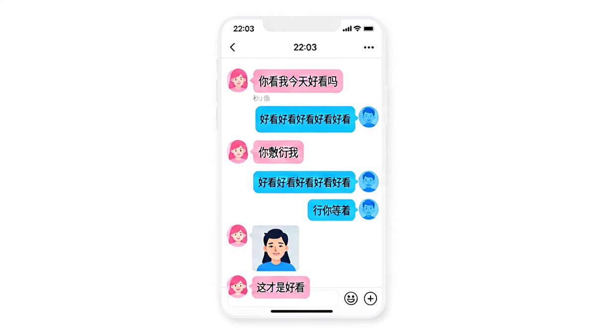 女生发自拍求夸，男生求生欲拉满却翻车的经典场面。