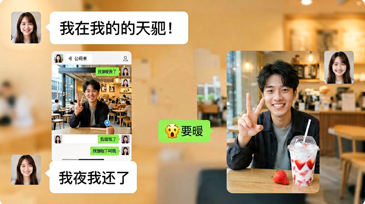 男生谎称在加班，结果被女生在咖啡厅抓包，旁边还摆着草莓牛奶
