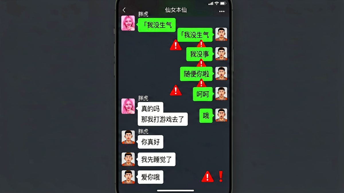 每次说「我没生气」之后，他就逐渐被拉黑了