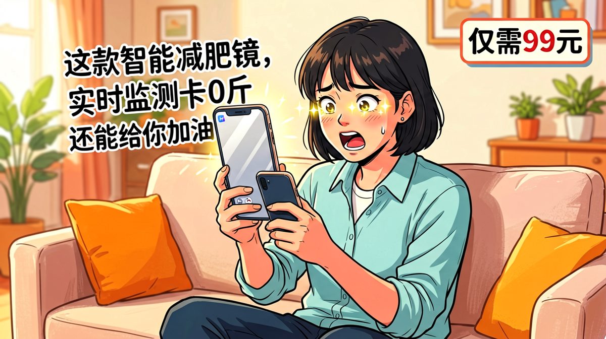 主角被直播间种草，冲动下单了智能减肥镜。