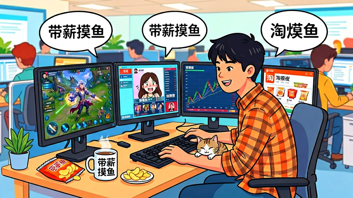 摸鱼高手的终极形态：四屏协同，主业打游戏副业上班