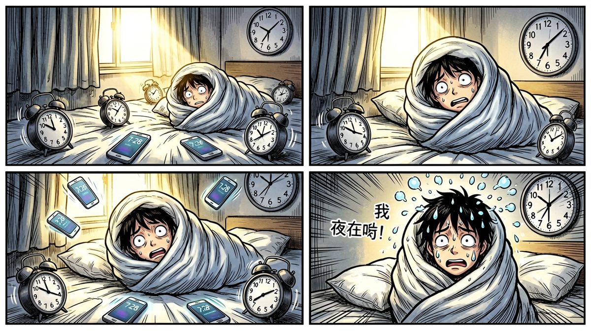 所有闹钟同时炸响——7:28，灵魂出窍。