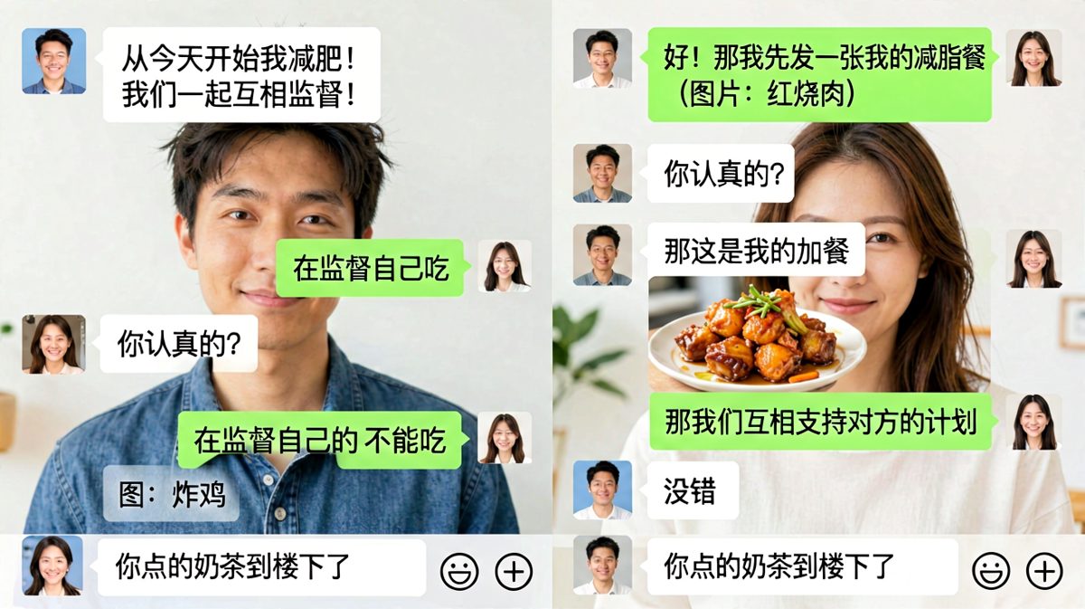 减肥互监督变成互相投喂外卖，两个人的自律全靠对方破坏