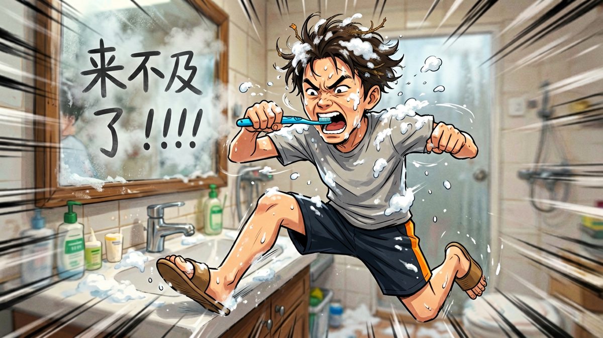 极限操作：光速洗漱冲出家门。