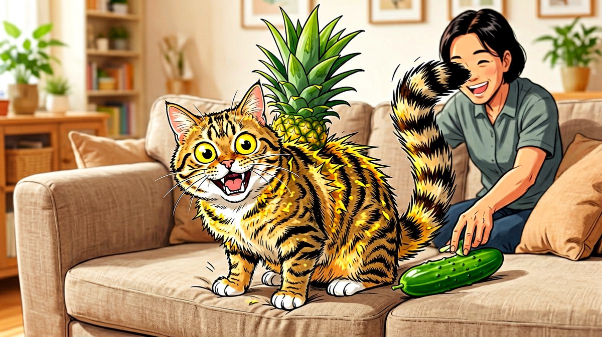 猫：谁！谁在我屁股后面放了个绿色的东西！有刺客！！