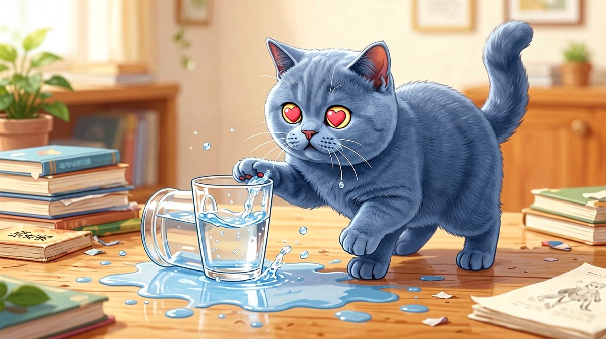 猫：不是我干的，是杯子自己想跳下去的，我只是路过。