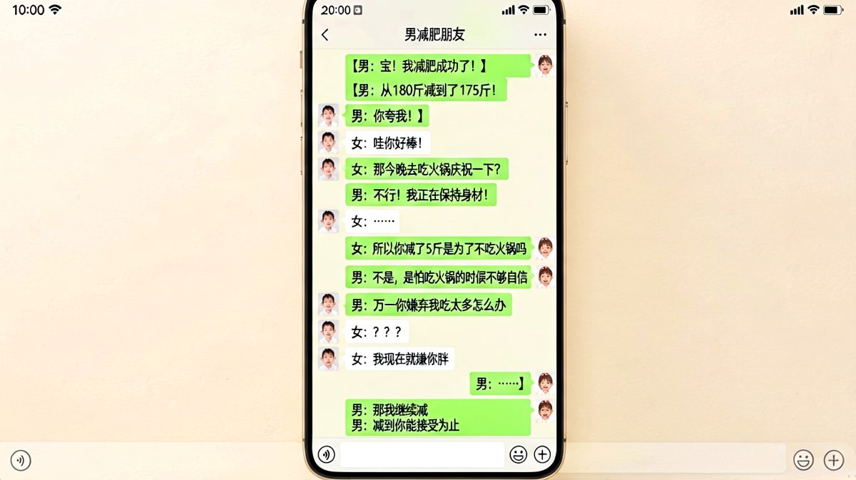 男友声称减肥成功求夸，结果发现女友嫌弃的是他饭量而不是体重