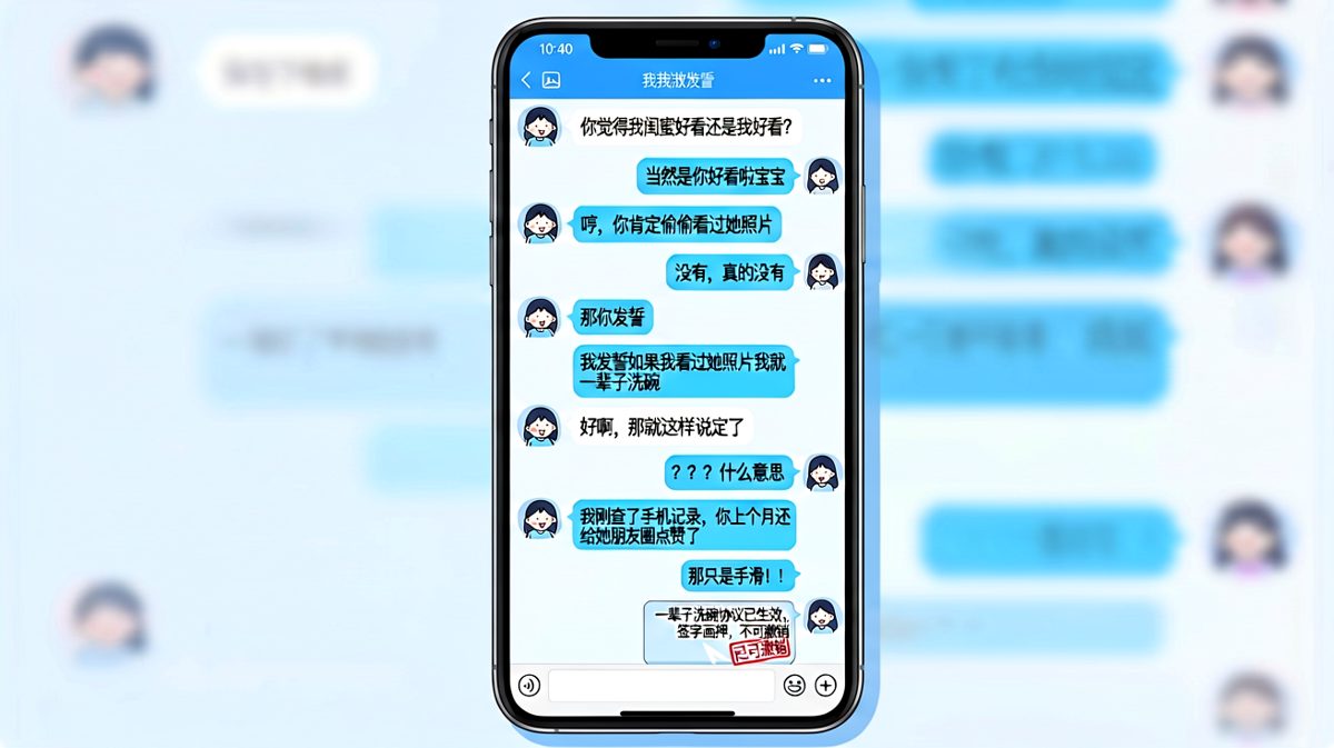 男生发誓洗碗保平安，结果被朋友圈点赞记录锤了。