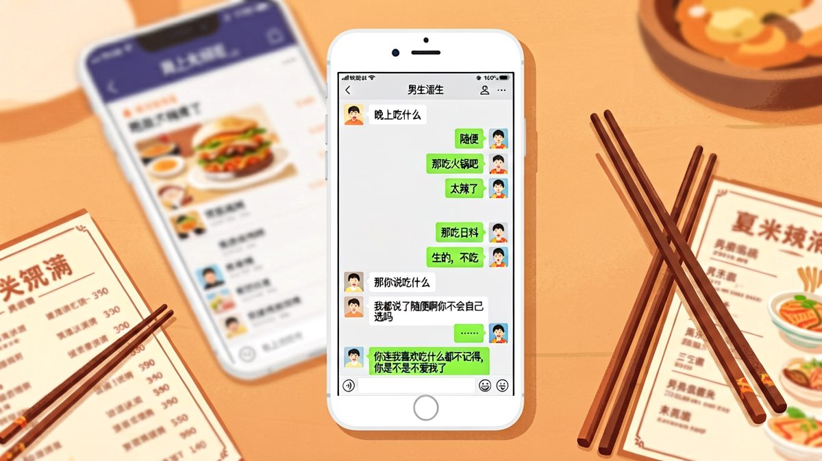 「随便」是情侣对话中最危险的词，相当于给男生出了一道没有标准答案的送命题。
