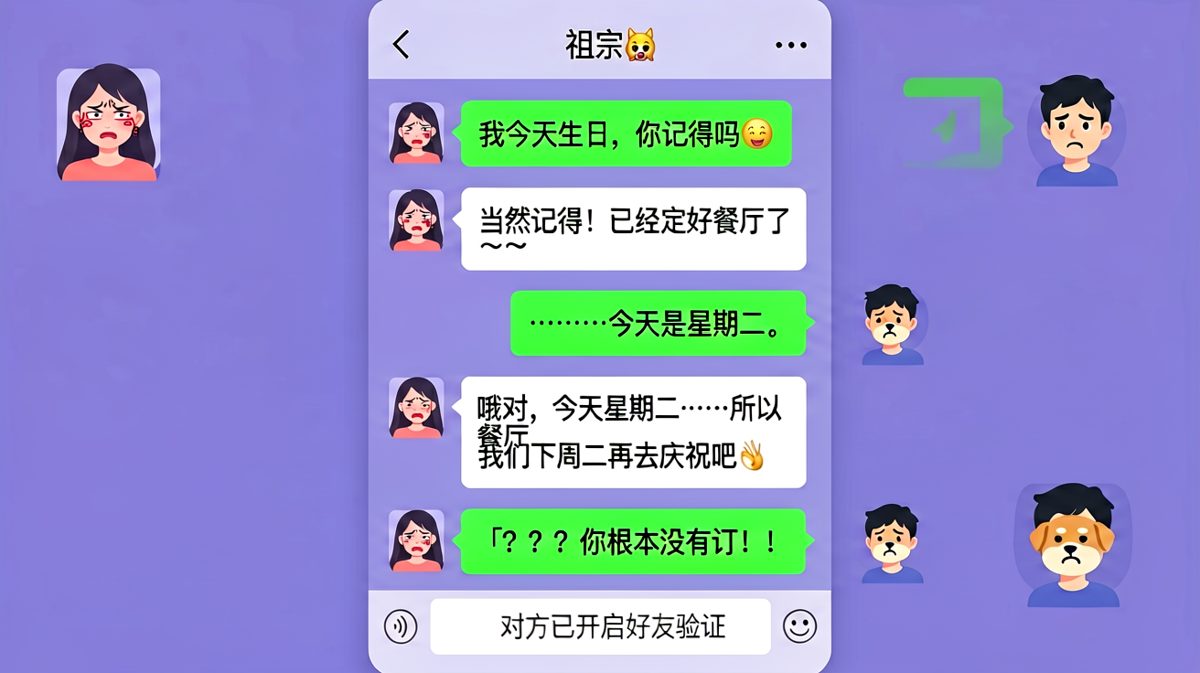 男友记错生日日期并试图圆谎，最后被当场拆穿失去好友资格