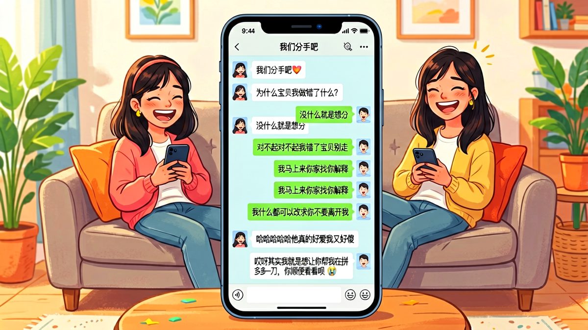 女生用分手消息吓唬男友，结果只是为了让他帮忙拼多多砍一刀。