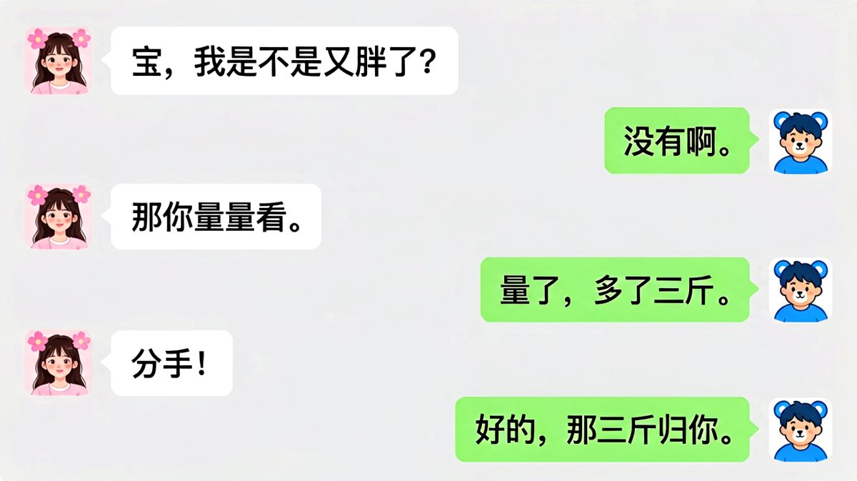 女生问胖不胖，男生的神回复让人哭笑不得