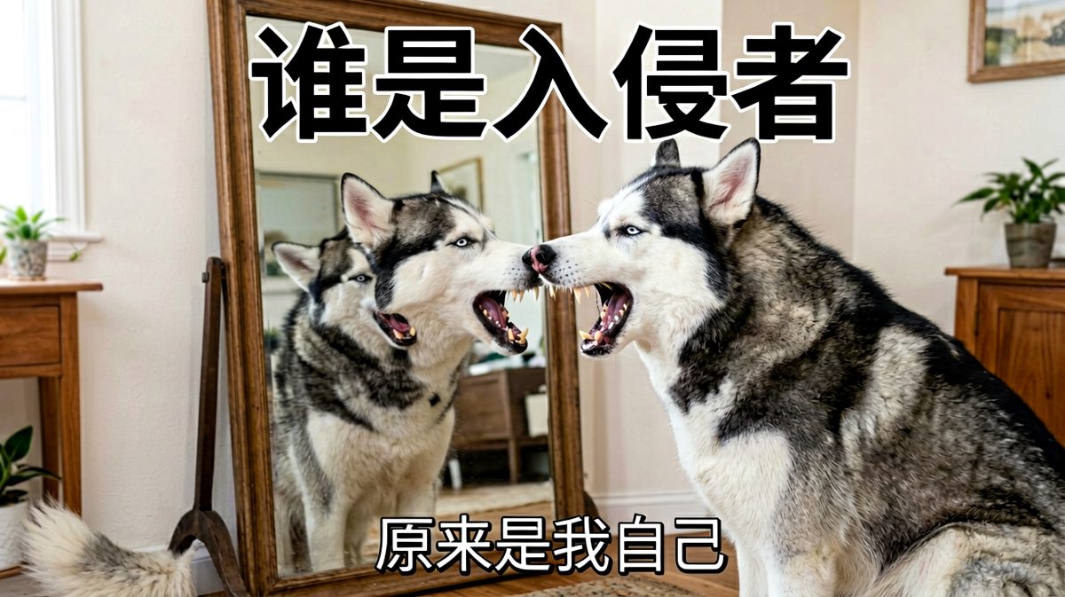 狗狗对着镜子以为有入侵者
