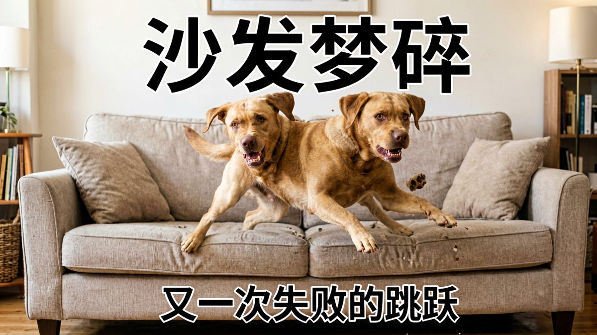 狗狗跳沙发失败的尴尬瞬间