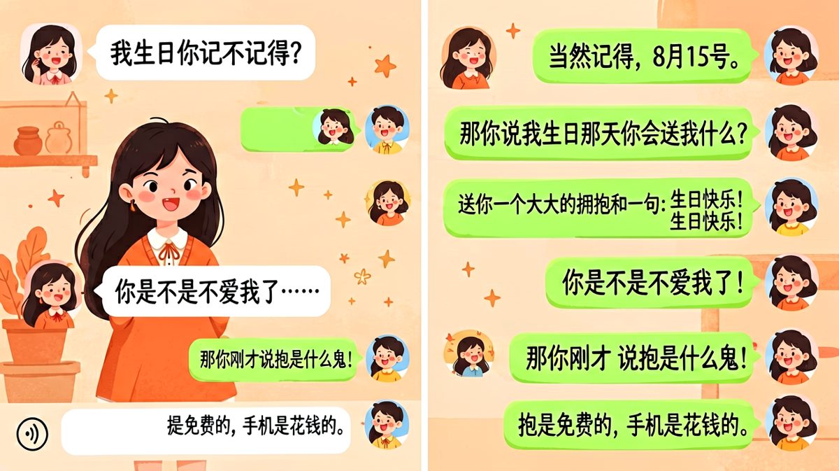 求生欲拉满：女生试探男生是否记得生日和礼物，男生从'拥抱'到'买手机'的极限反转。