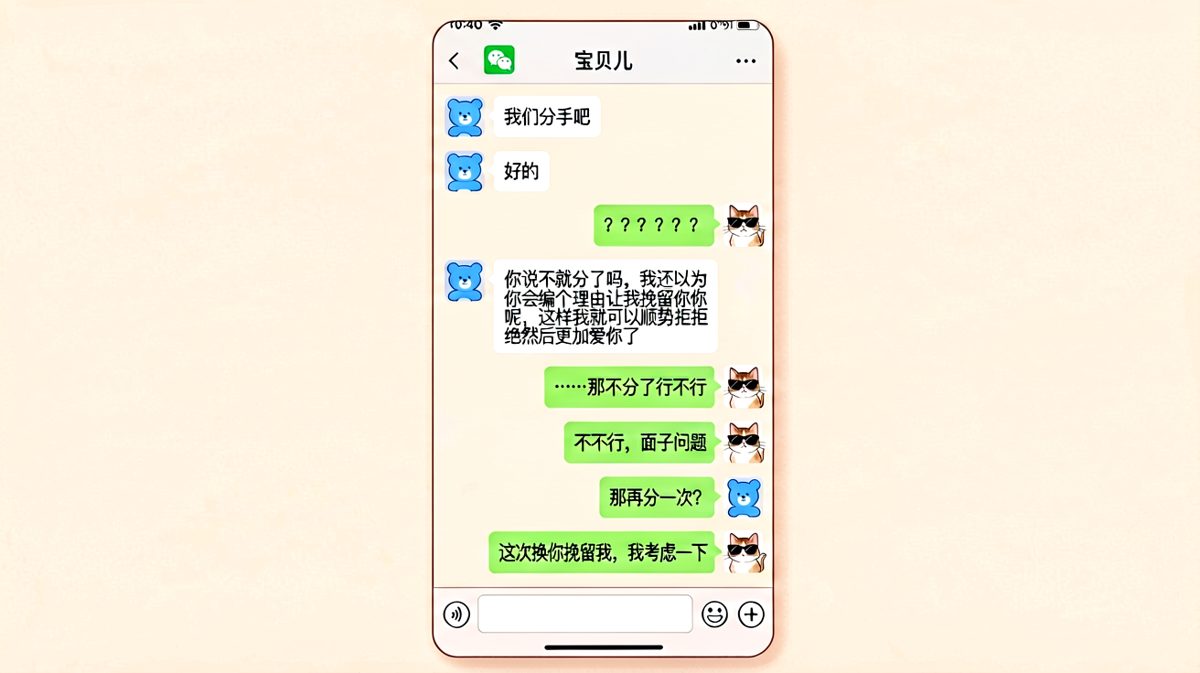 男生试探性提分手，结果被女生套路反杀的经典反转