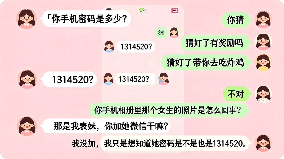 问密码引出表妹，结果表妹密码和女友一样，男生当场懵圈