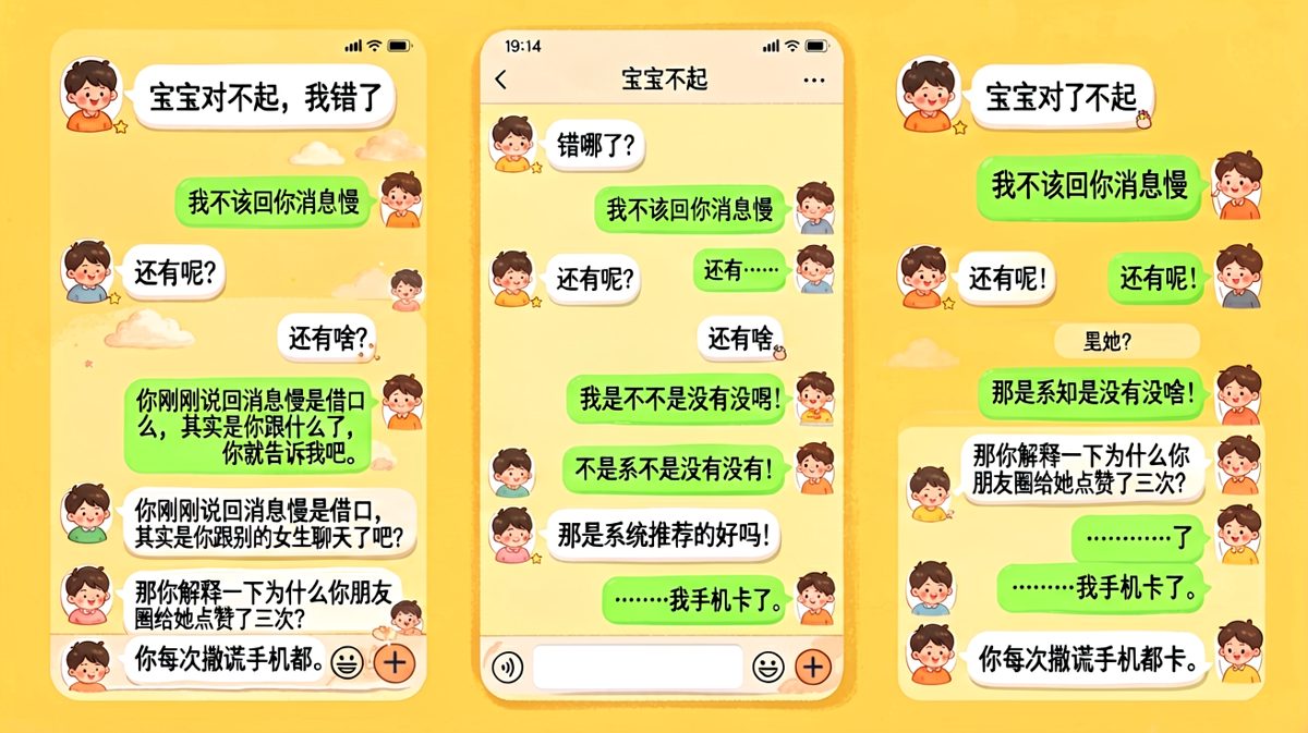 男生道歉漏洞百出，被女友连环追问到怀疑人生，金句收尾太扎心