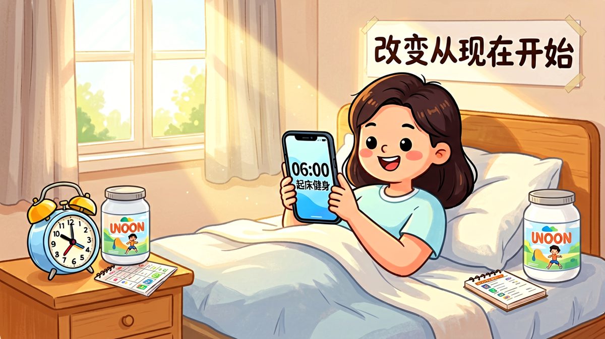 凌晨5:30，雄心壮志的时刻，主角信心满满地定下早起健身的目标
