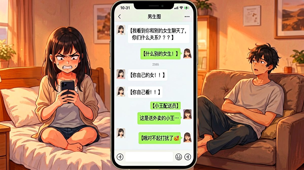 吃醋吃到外卖员身上，社死现场来了。