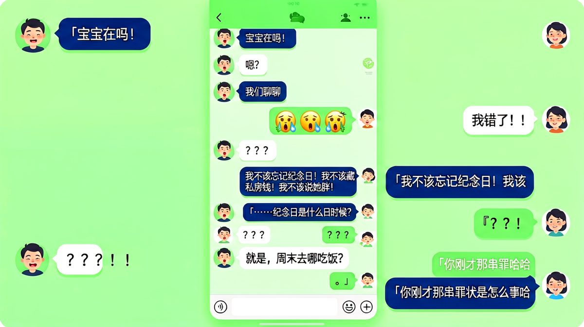 一句「聊聊」引发自我供认全套，直男脑补能力令人叹服