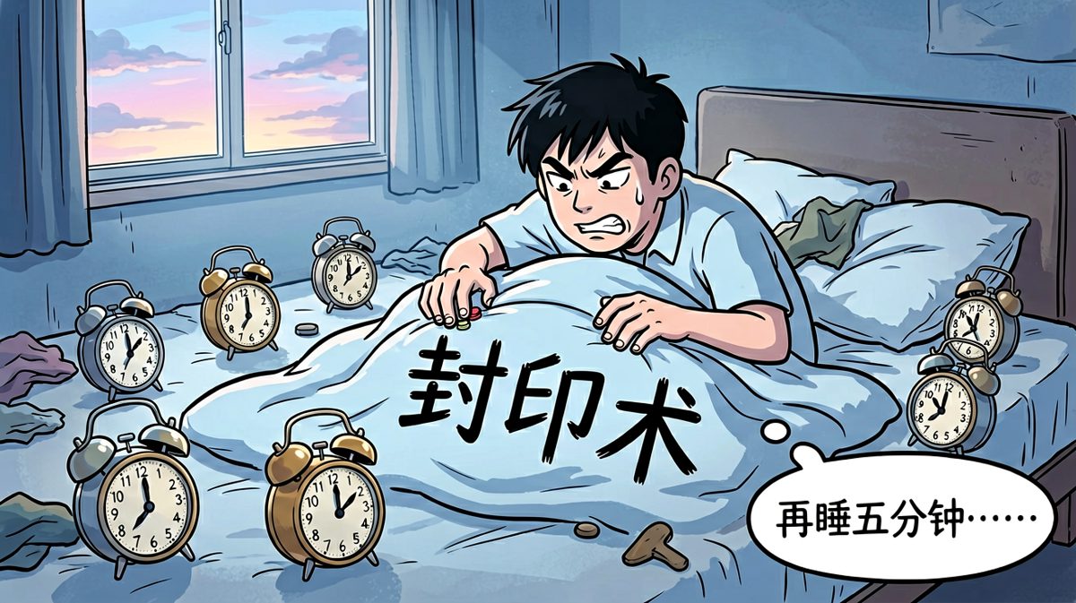 闹钟大战正式打响，被子封印术威力惊人，根本爬不起来。