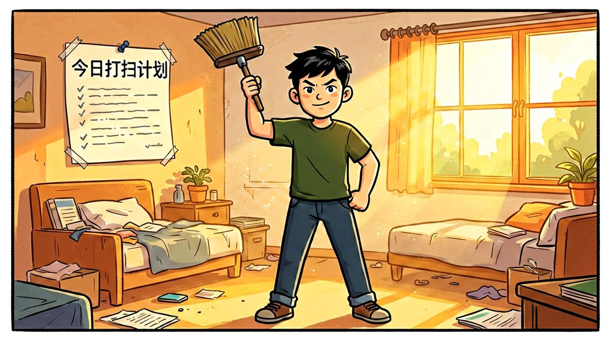 早上8点：今天一定要把房间收拾干净！