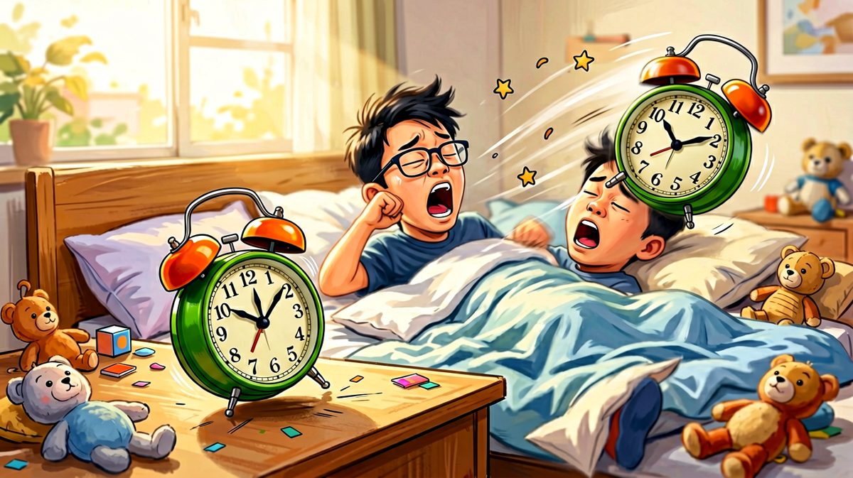 闹钟响起，小明一巴掌将其拍飞