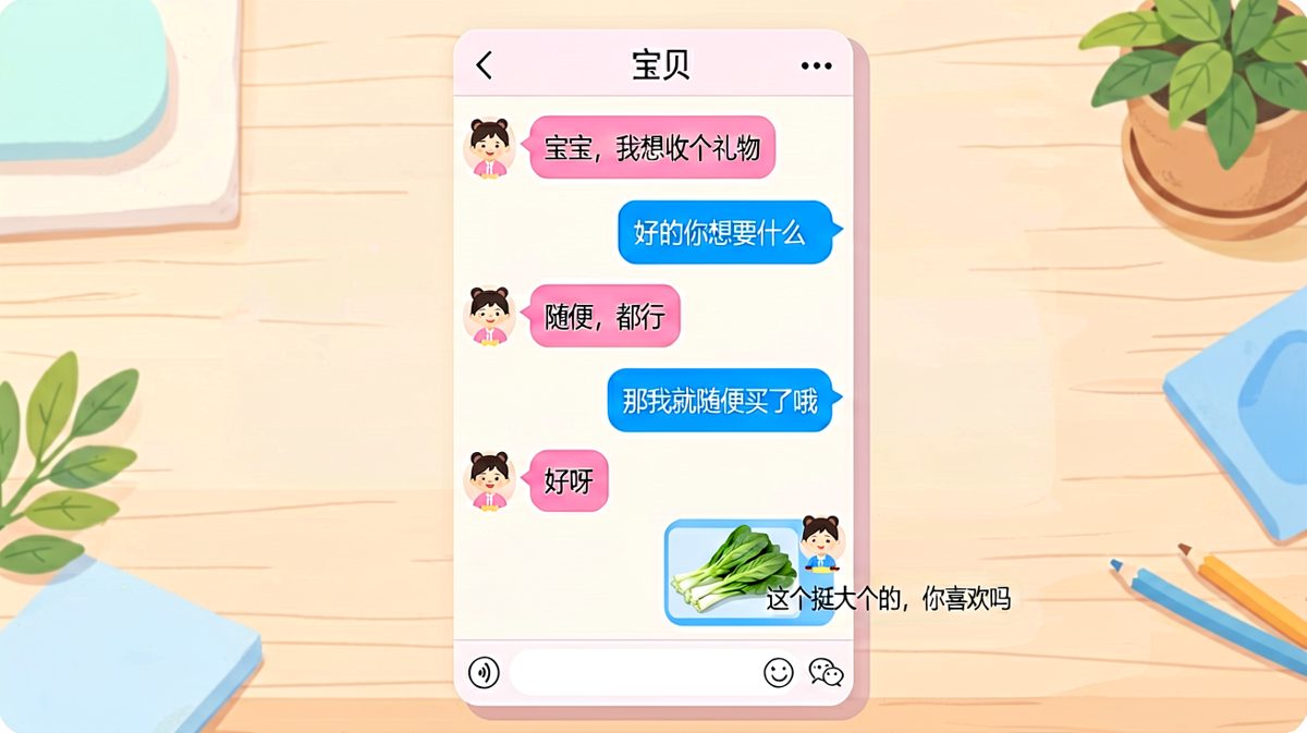 女朋友说随便，男朋友就真的随便了——送了一袋大葱。