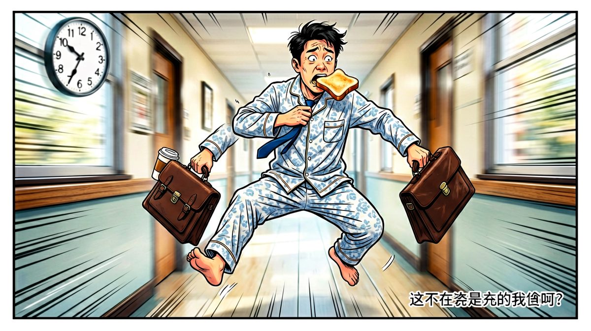7点45才醒？！全勤奖在向我招手……再见了！